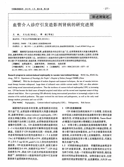 血管介入诊疗引发造影剂肾病的研究进展