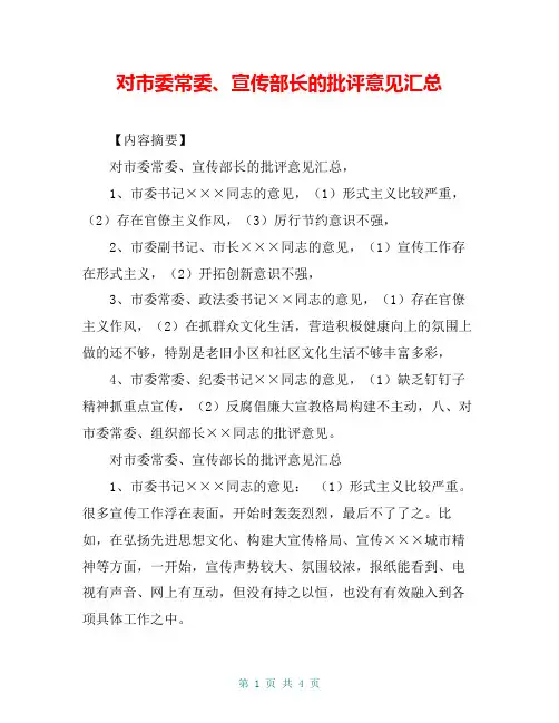 对市委常委、宣传部长的批评意见汇总