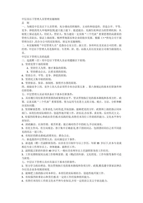 中层及以下管理人员管理实施细则