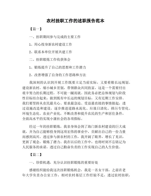 【述职报告范文】农村挂职工作的述职报告范本