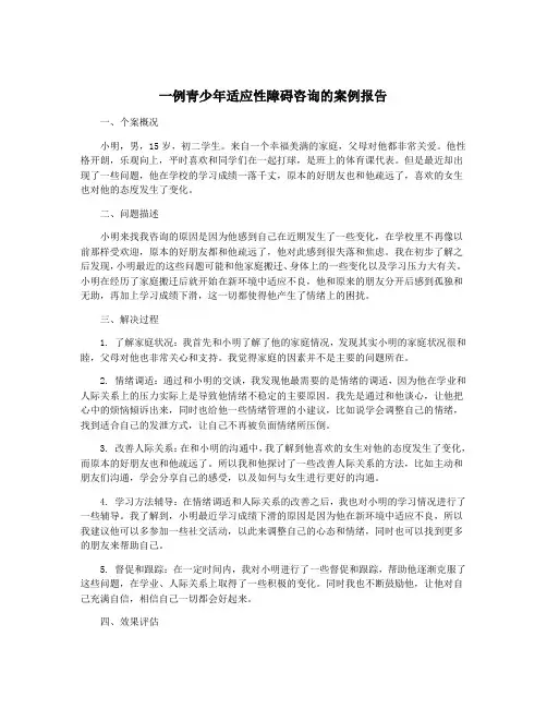一例青少年适应性障碍咨询的案例报告