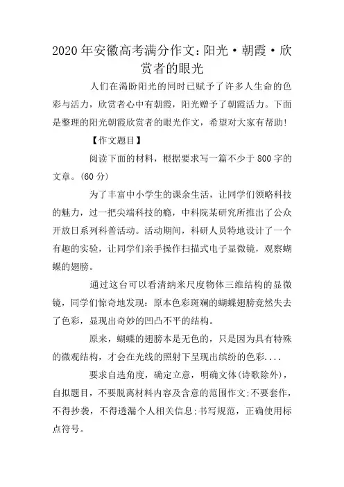 安徽高考满分作文：阳光·朝霞·欣赏者的眼光