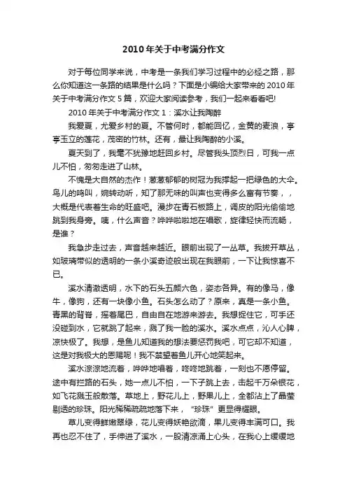 2010年关于中考满分作文