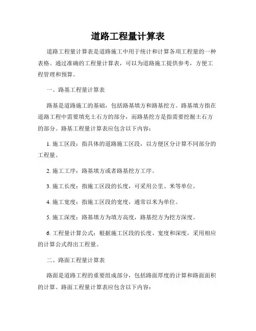 道路工程量计算表