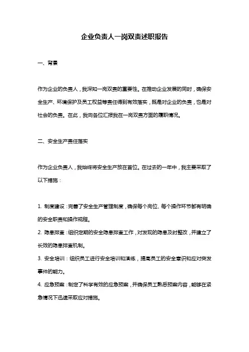 企业负责人一岗双责汇报
