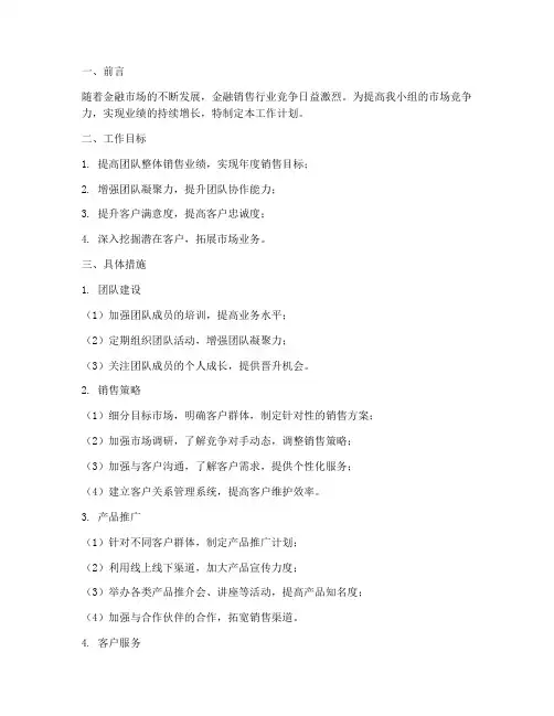 金融销售小组工作计划