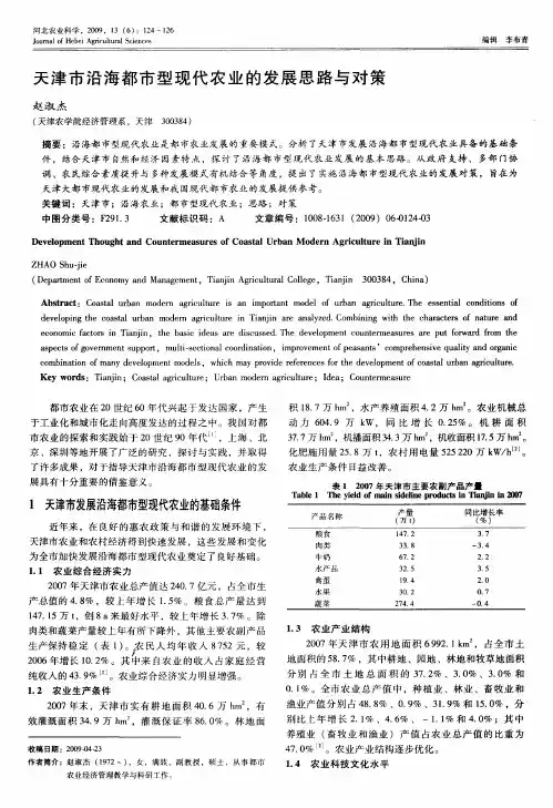 天津市沿海都市型现代农业的发展思路与对策