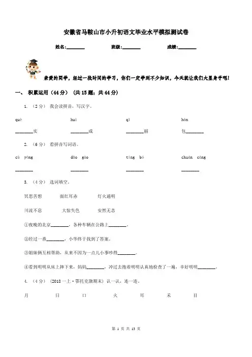 安徽省马鞍山市小升初语文毕业水平模拟测试卷