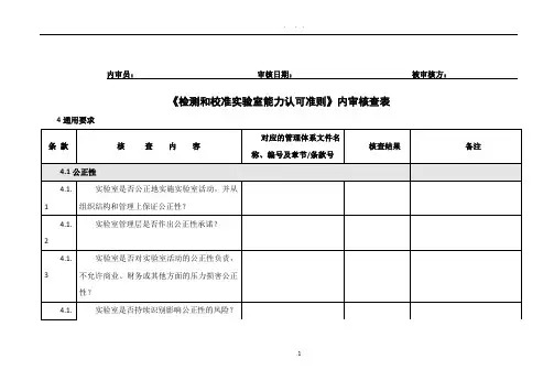 (CNAS-CL01 2018认可准则)内审核查表