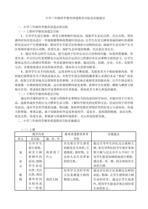 小学三年级科学德育渗透教育目标及实施建议