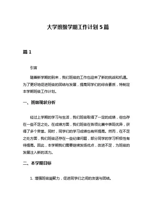 大学班级学期工作计划5篇