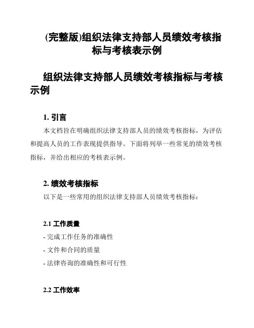 (完整版)组织法律支持部人员绩效考核指标与考核表示例