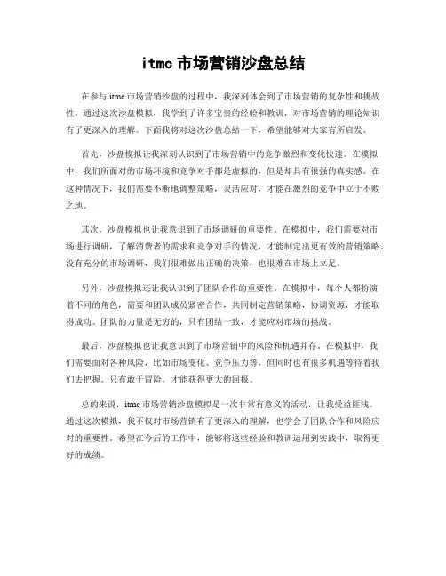itmc市场营销沙盘总结