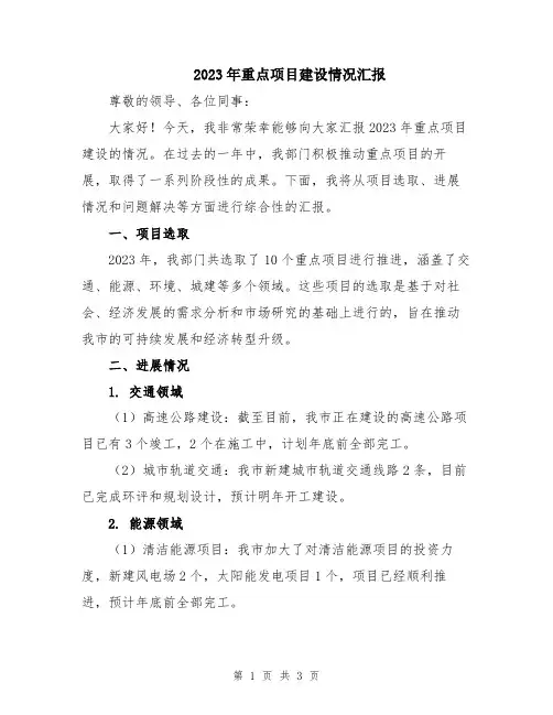 2023年重点项目建设情况汇报