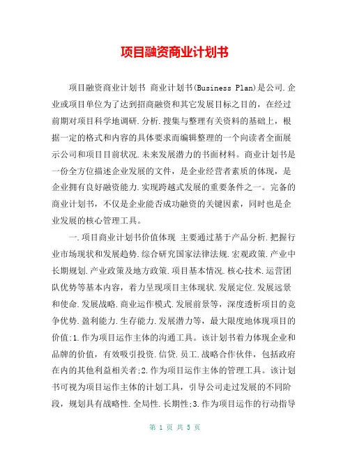 项目融资商业计划书