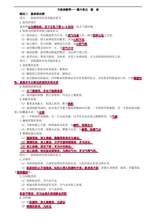 中医诊断学—按诊考点总结