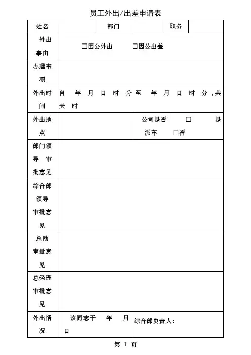 员工外出申请表