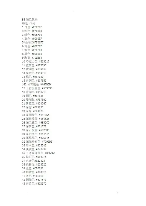 PS颜色代码比较全的-ps颜色代码表