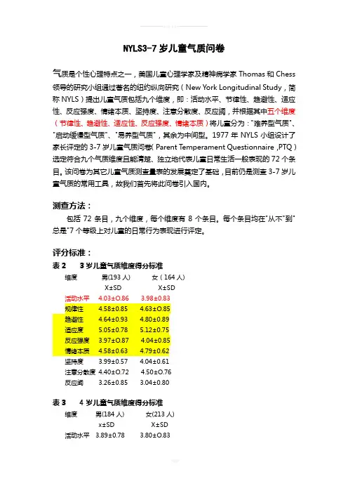 NYSL3-7岁儿童气质类型测试