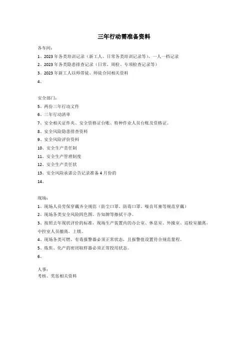三年专项整治行动检查资料准备清单