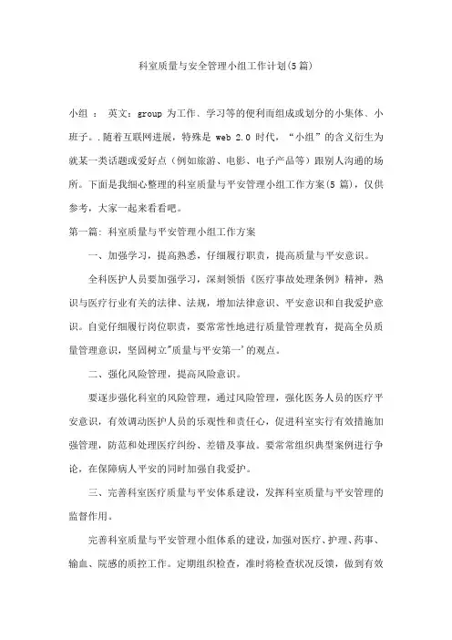 科室质量与安全管理小组工作计划(5篇)