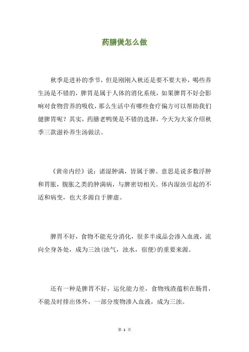 药膳煲怎么做