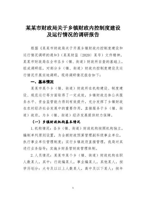 某某市财政局关于乡镇财政内控制度建设及运行情况的调研报告