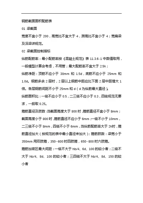钢筋截面面积配筋表