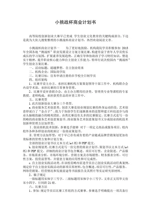 小挑战杯商业计划书