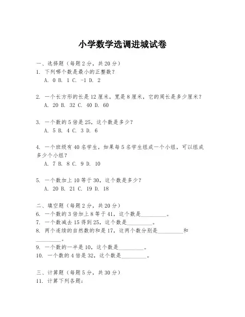 小学数学选调进城试卷