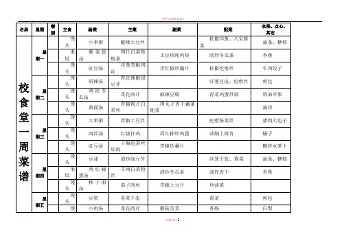 学校食堂一周菜谱