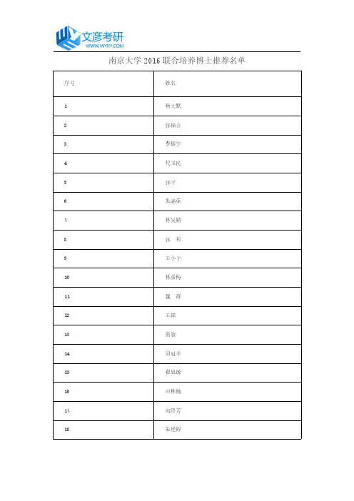 南京大学2016联合培养博士推荐名单