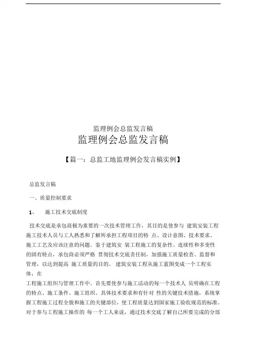 监理例会总监发言稿