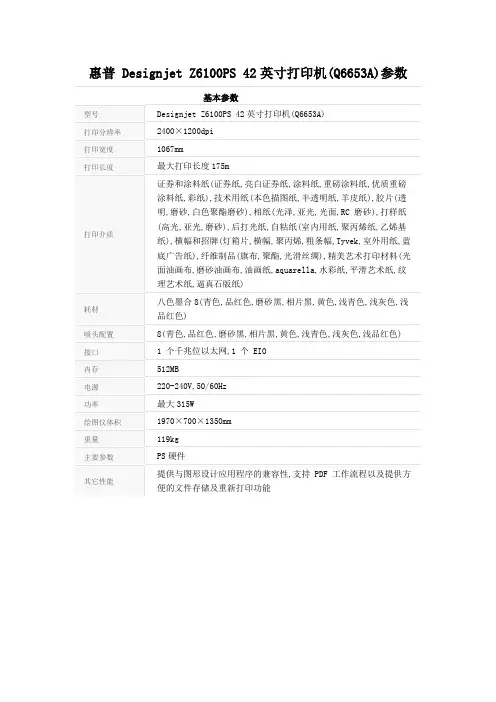 惠普DesignjetZ6100PS42英寸打印机Q6653A参数