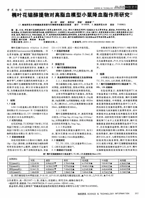 椭叶花锚醇提物对高脂血模型小鼠降血脂作用研究