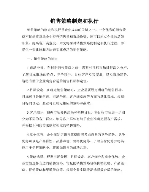 销售策略制定和执行