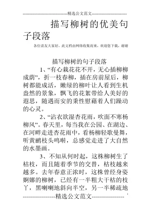 描写柳树的优美句子段落