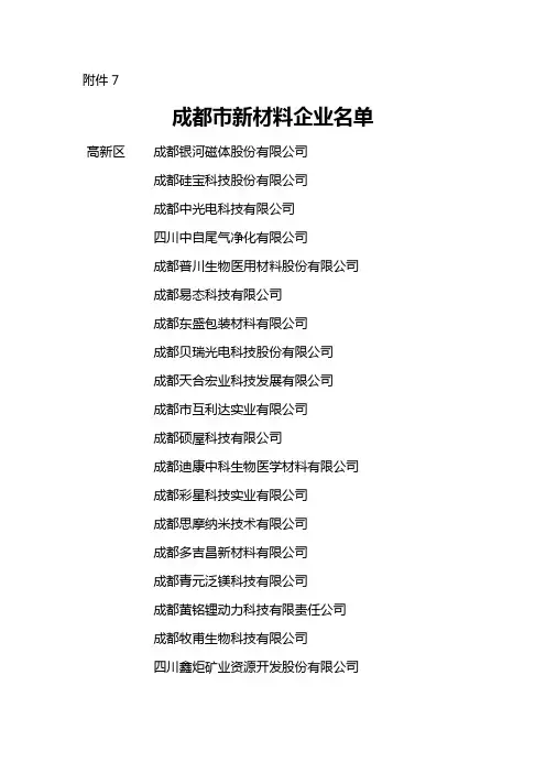 2014年-成都市新材料企业名单