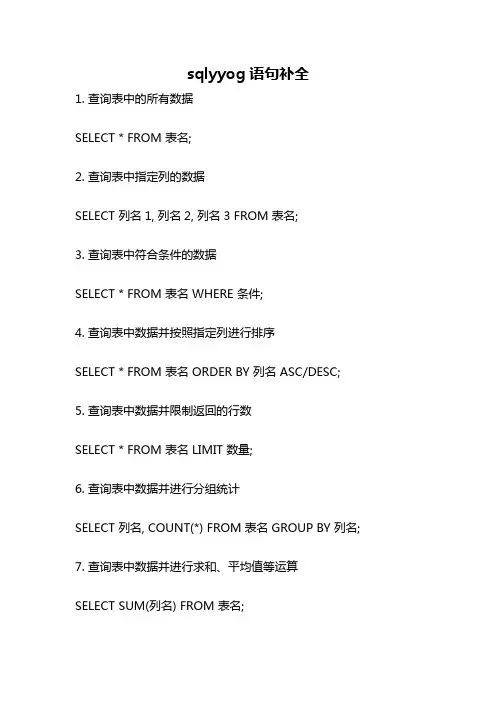 sqlyyog语句补全