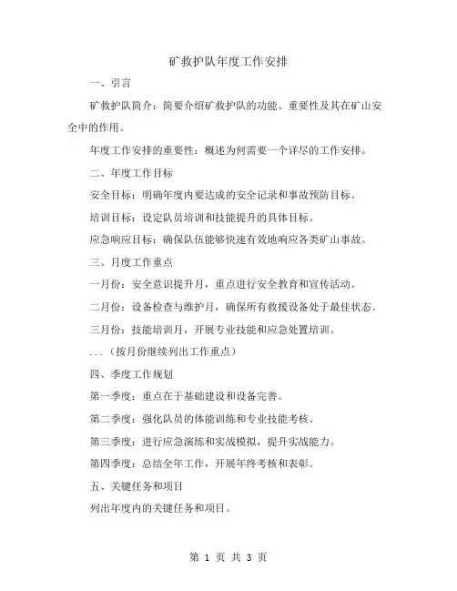 矿救护队年度工作安排