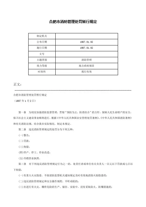 合肥市消防管理处罚暂行规定-