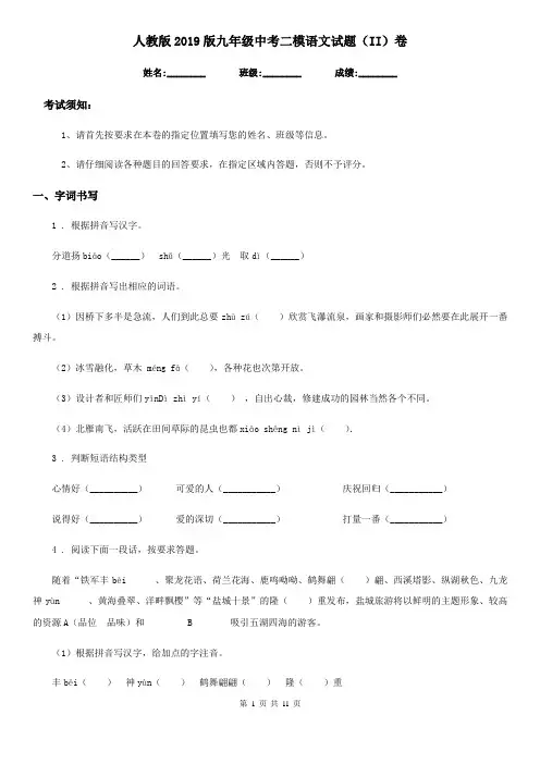 人教版2019版九年级中考二模语文试题(II)卷