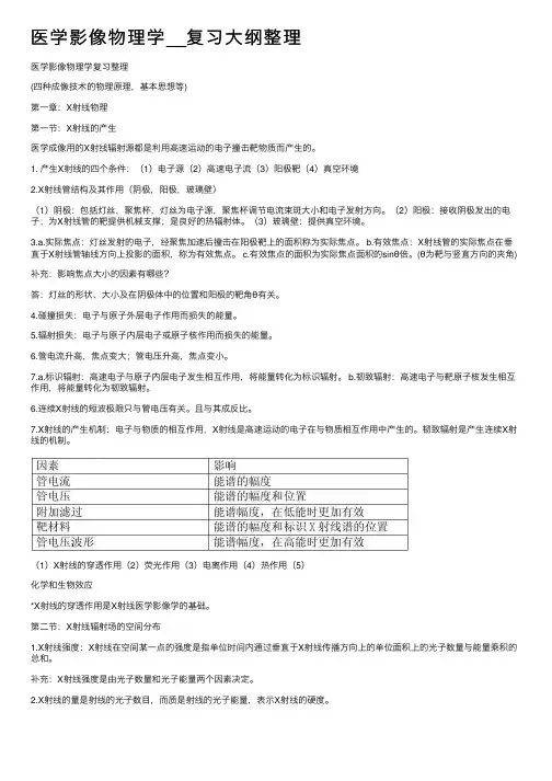 医学影像物理学__复习大纲整理