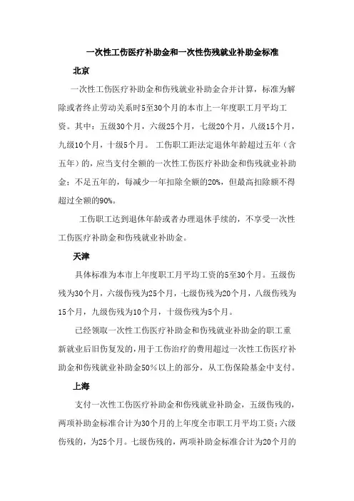 一次性工伤医疗补助金和一次性伤残就业补助金标准