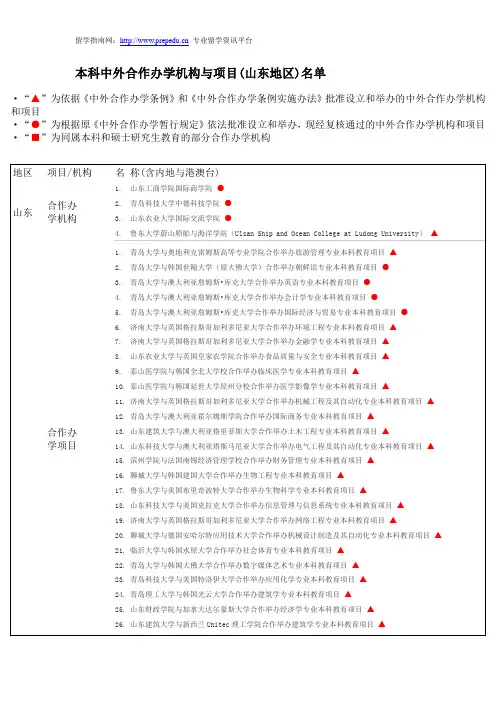 本科中外合作办学机构与项目(山东地区)名单