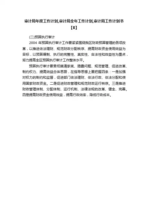 审计局年度工作计划,审计局全年工作计划,审计局工作计划书【8】