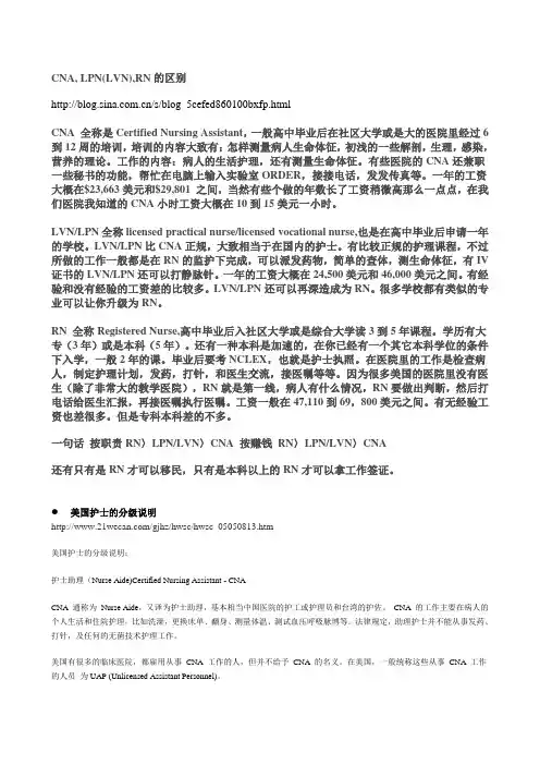 CNA,LPN(LVN),RN的区别