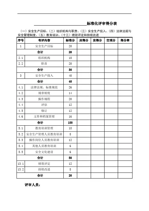 企业安全生产标准化评审汇总表-(基本)