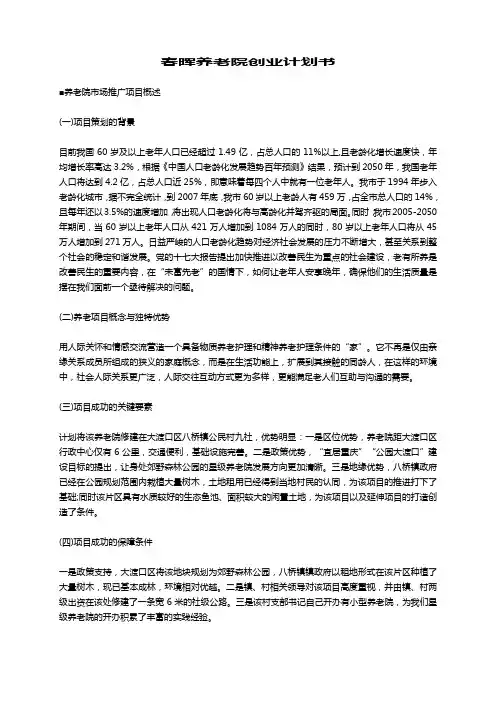 春晖养老院创业计划书