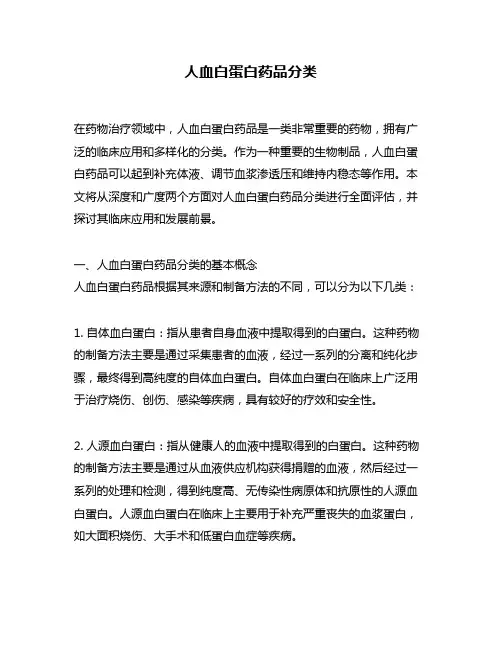 人血白蛋白药品分类
